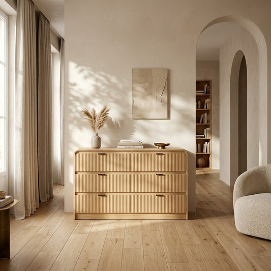 Commode à six tiroirs cannelés