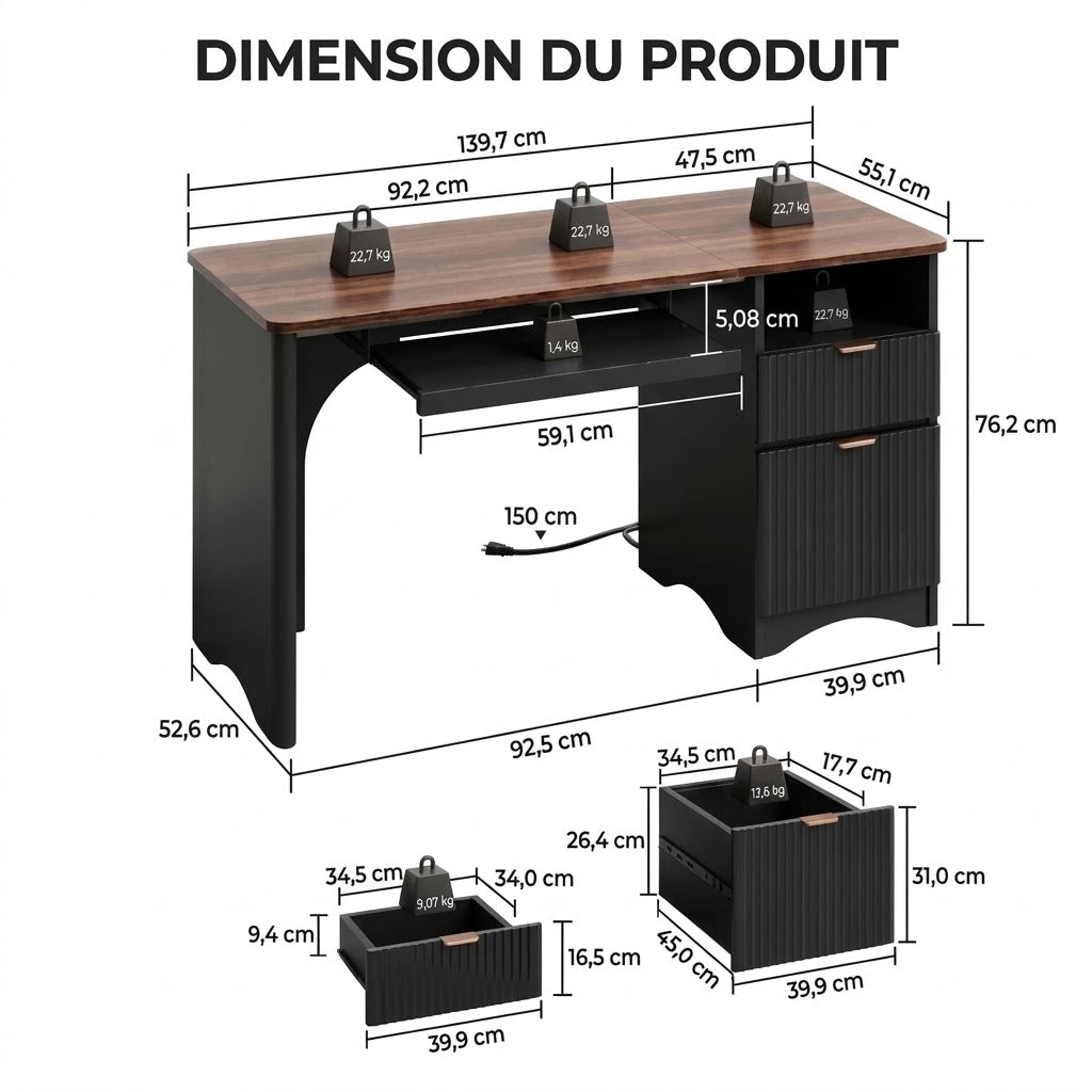 Bureau cannelé avec rangements