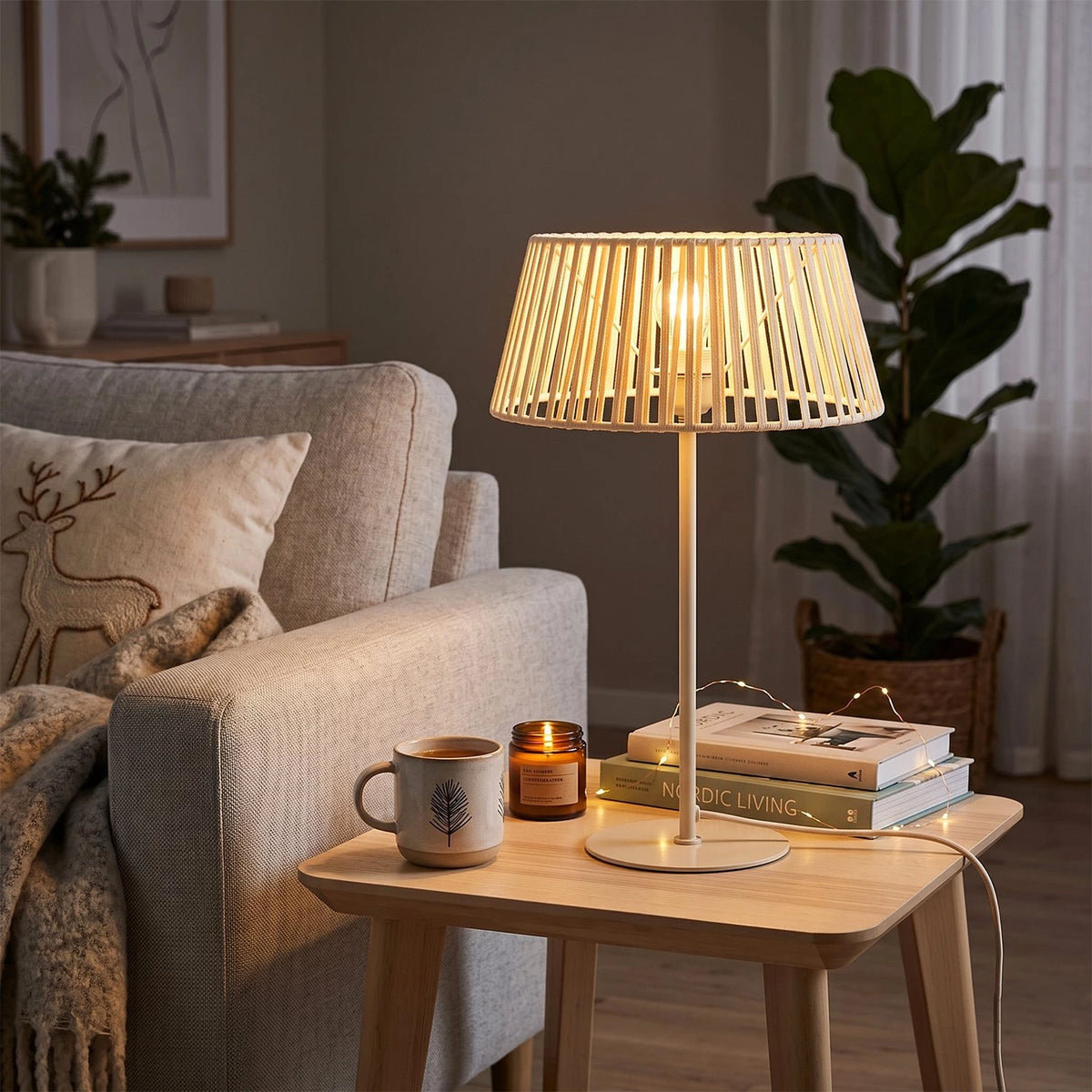 Lampe de table en fil de coton - Design compact
