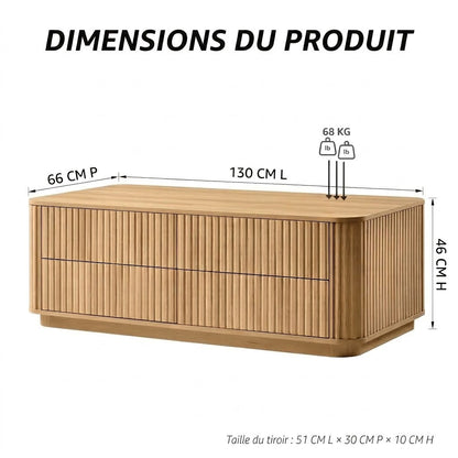 Table basse de rangement à lattes avec tiroirs