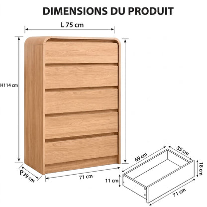 Commode haute arrondie à cinq tiroirs