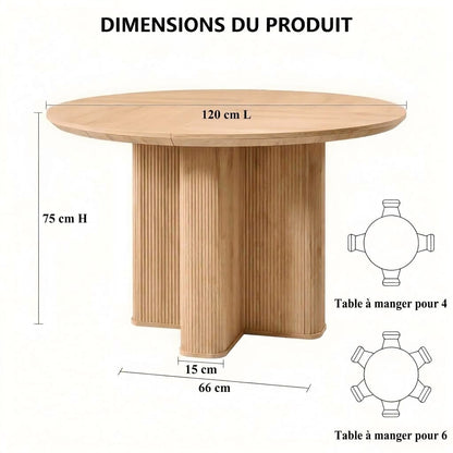 Table de salle à manger ronde sur pied cannelé