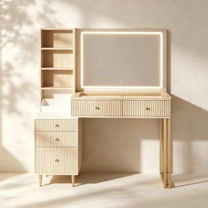 Coiffeuse moderne cannelée avec miroir LED