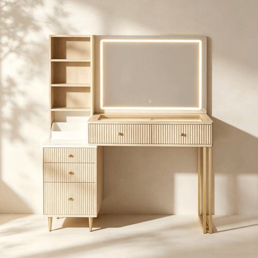 Coiffeuse moderne cannelée avec miroir LED