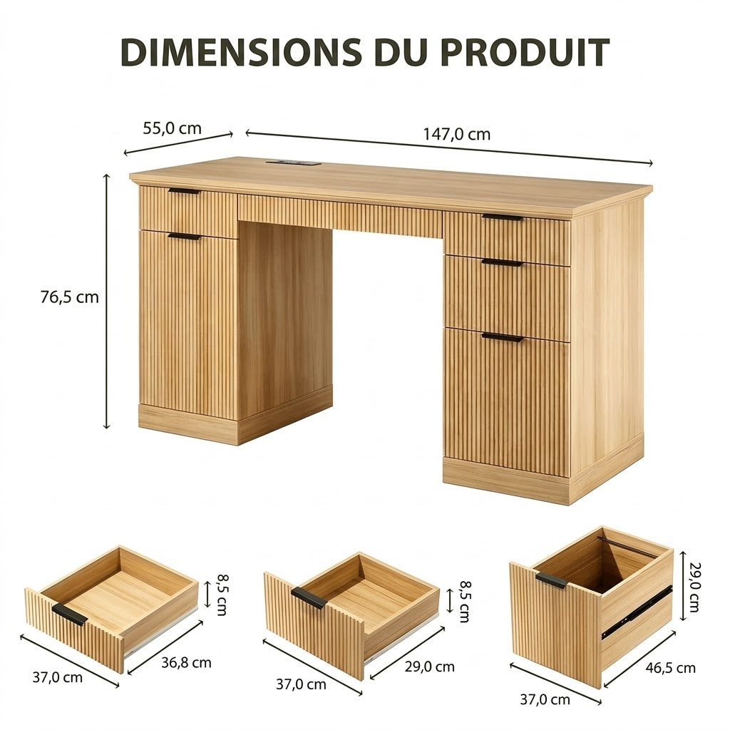 Bureau cannelé avec rangements