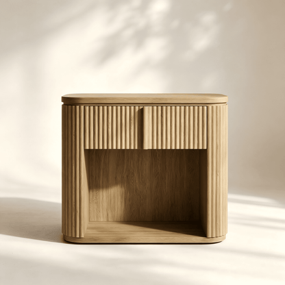 Table d'appoint incurvée et cannelée avec étagère ouverte