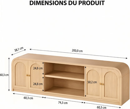 Meuble TV avec rangements et portes cintrées