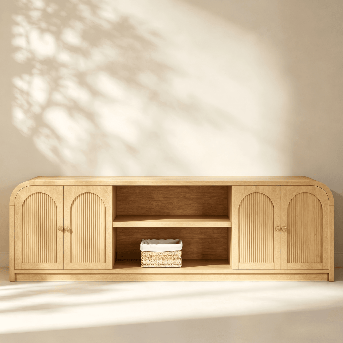 Meuble TV avec rangements et portes cintrées