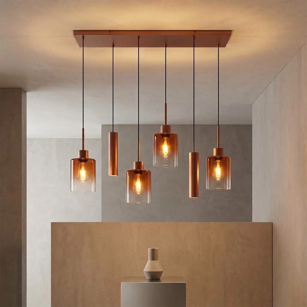 Lustre linéaire en laiton et verre