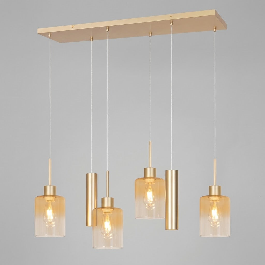 Lustre linéaire en laiton doré et verre